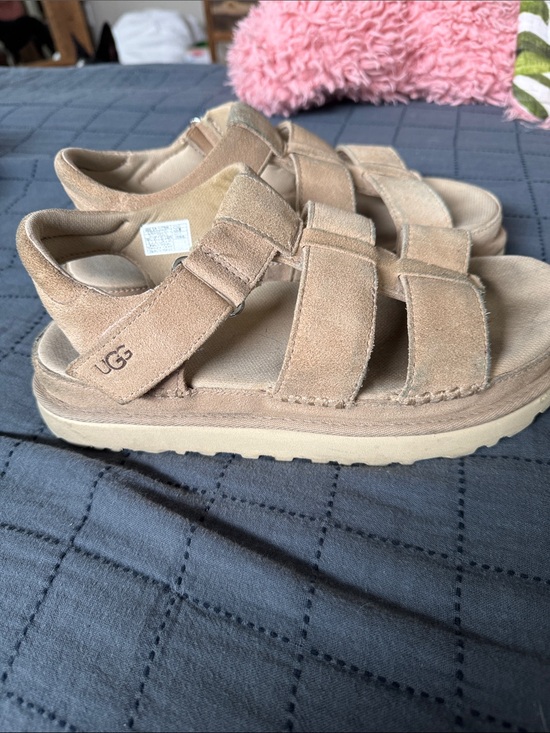 UGG Shoes - UGG womens Beige Suede Strap Sandals platform